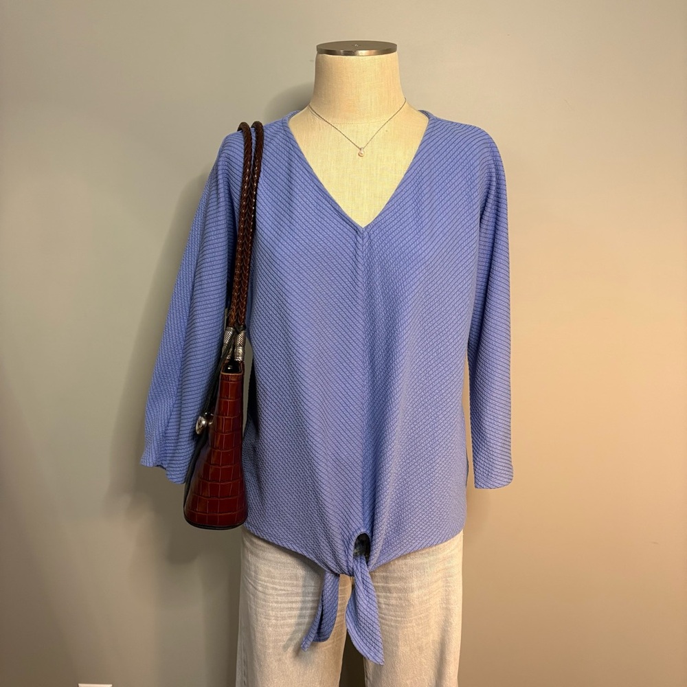 Ruby Rd. Blue V-Neck Blouse